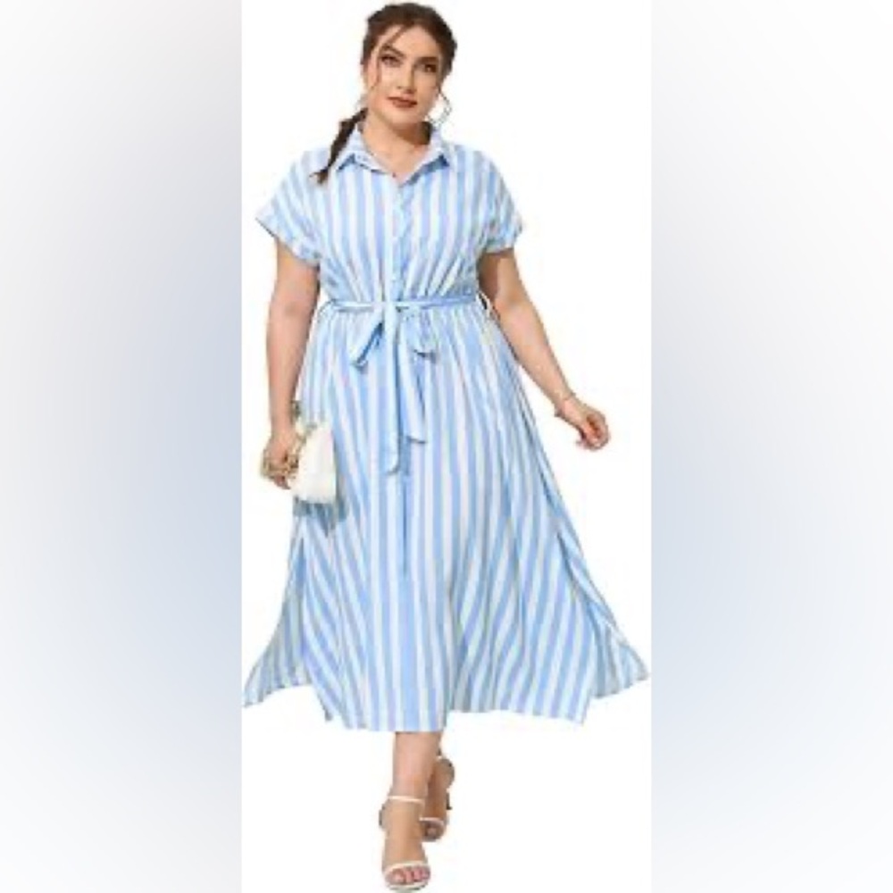 Ava & Viv Blue and White Short Sleeve Dress